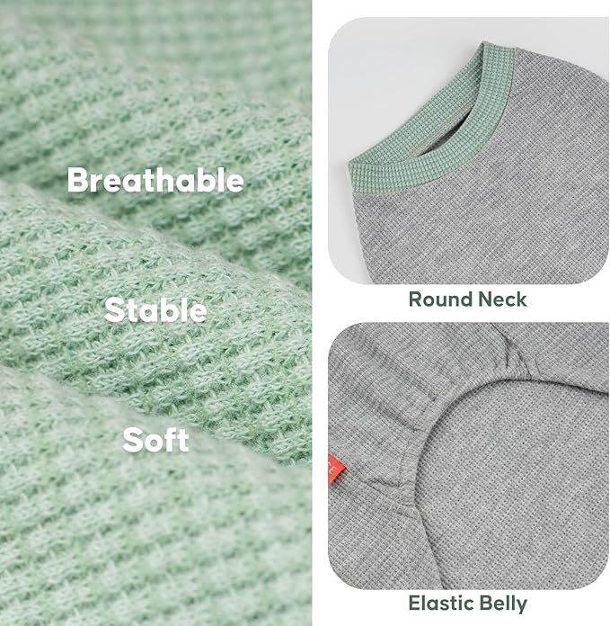KYEESE 2Pack Dog Shirts Waffle for Small Dogs Stretchy Pet T-Shirts Lightweight Dog Tank Top Sleeveless Dogs Vest Breathable, X-Large, Green+Grey