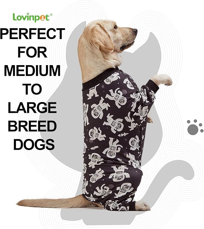 LovinPet Pitbull Outfit - Large Dogs, Slim fit, Lightweight Pullover, Dog PJ's, Full Coverage Dog Pajamas, Outer Space Astronaut Print, Pitbull/Large Breed PJ's/XL