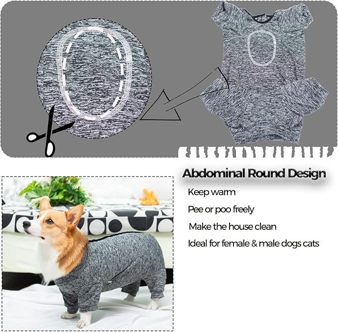 Dog Surgery Recovery Suit, Puppy Cat Onesie for Shedding Skin Disease Wound Protection, Medical Pet Surgical Suit w/Long Sleeve, Dog Pajamas (Black Grey, Small)