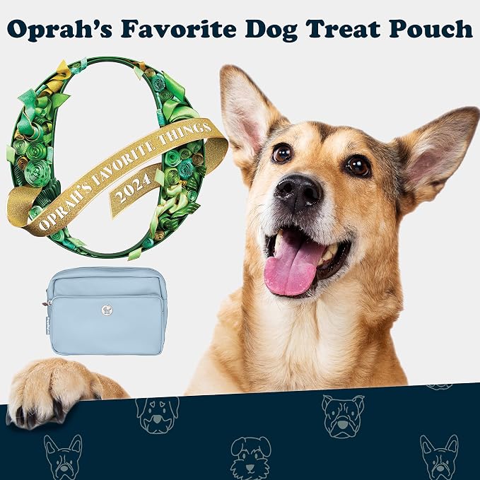 Puppington 3-in-1 Crossbody Dog Walking Bag & Treat Pouch with Matching Planet Safe Poop Bags & Built-In Dispenser - Dog Mom Gift for Puppy Training with Zippered Pockets (Ice Blue)