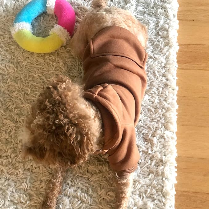 Jecikelon Winter Dog Hoodie Sweatshirts with Pockets Warm Dog Clothes for Small Dogs Chihuahua Coat Clothing Puppy Cat Custume (Coffee, Medium)