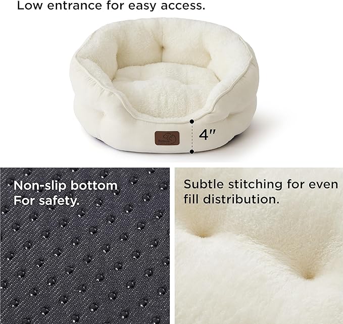 Bedsure Dog Beds for Small Dogs - Round Cat Beds for Indoor Cats, Washable Pet Bed for Puppy and Kitten with Slip-Resistant Bottom, 20 Inche, White