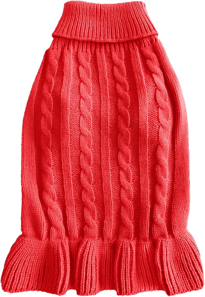 CHBORCHICEN Small Dog Sweaters Knitted Pet Cat Warm Dog Sweatshirt Winter Clothes Kitten Puppy Sweater (S, Dress-Red)