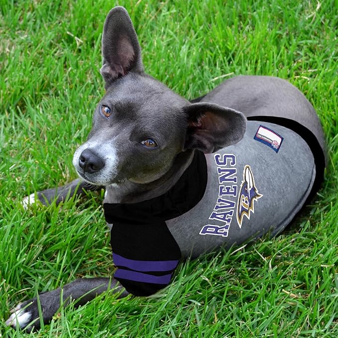NFL BALTIMORE RAVENS HOODIE for DOGS & CATS. | NFL FOOTBALL licensed DOG HOODY Tee Shirt, Large| Sports HOODY T-Shirt for Pets | Licensed Sporty Dog Shirt.