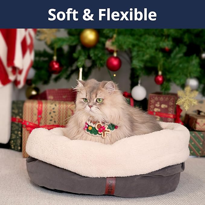 Petace Self Warming Cat Bed, 17.7" x 13.7" Anti-Slip Soft Round Thermal Pet Cushion Bed for Kittens, Cats, Puppies and Small Dogs, Gray
