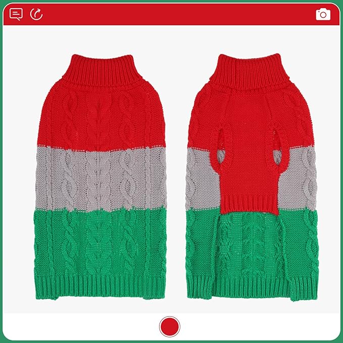 EXPAWLORER Dog Sweater - Small Dogs Fall Sweaters for Girls Boys,Classic Turtleneck Knitwear Dog Clothes for Cold Weather, Cable Knit Dogs Outfit,Coat,Pet Apparel Gift(Red&Green,M)