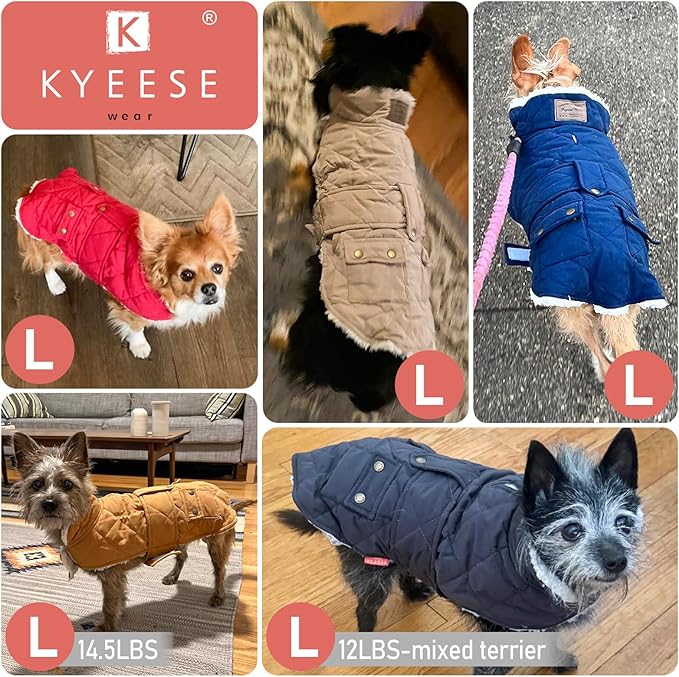 KYEESE Dog Coat Soft Pet Sweater for Cold Weather Warm Pet Winter Puffer Coat with Leash Hole Thick Pets Clothes with Pocket Waterproof Dogs Jacket with Fleece Lined Windproof Dog Coats for Small Dogs