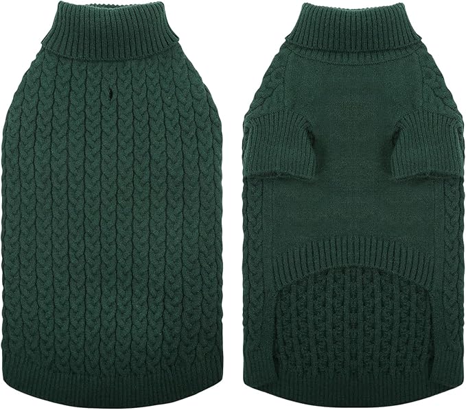 SAWMONG Dog Sweater, Dog Sweaters for Medium Dogs Girls Boys, Pullover Turtleneck Knitted Doggy Sweatshirt, Cold Weather Pet Clothes（Green, Medium