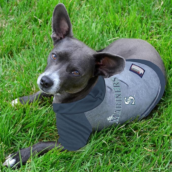 MLB Hoodie Shirt for Dogs & Cats - Seattle Mariners Dog Hooded T-Shirt, Medium. - MLB Team Color Hoody Vest for Baseball Fans