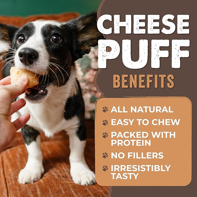 Mighty Paw Yak Cheese Puffs for Dogs - Crunchy All-Natural Pet Treats - Odorless Limited-Ingredient Chews for Puppies & Power-Chewers - Rich in Protein and Calcium - Easy to Chew (8 oz.)