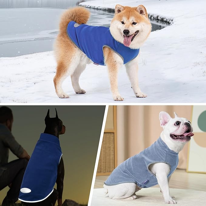 cyeollo 2 Pack Fleece Dog Sweater Pullover Dog Sweatshirt Reflective Lightweight Sweaters Pet Clothes for Small Dogs Boy Pet Apparel Blue, Mist Blue, S