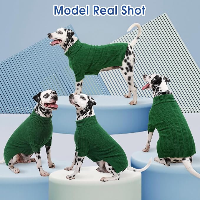 Queenmore Large Dog Sweater, Green, Acrylic, Turtleneck Pullover, Christmas, Winter, Large Size