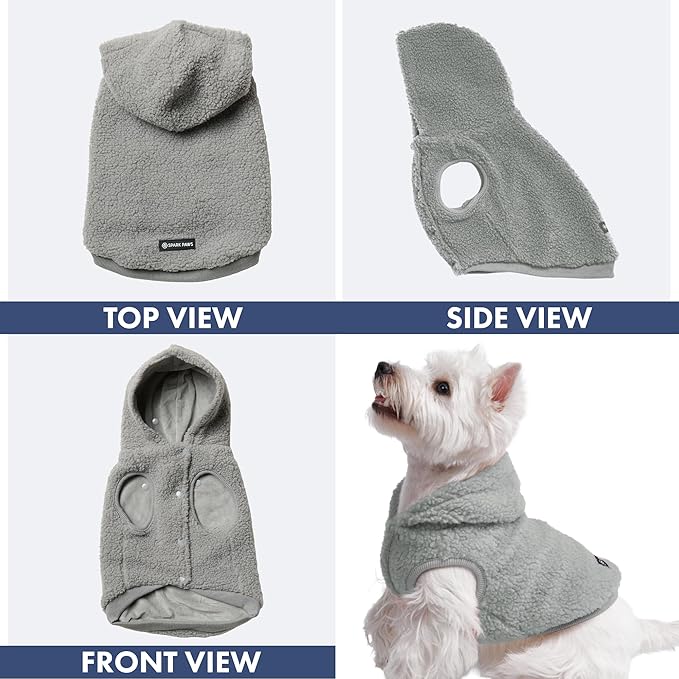 Spark Paws Fleece Dog Jacket, Hooded Sweater Vest, Warm Coat for Winter - Suitable for Small Medium Large XL XXL Breeds - Silver Grey - 3XL