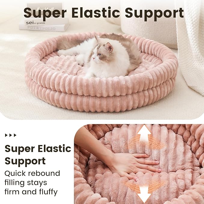 Petinstinct Dog Bed Medium Size Dog, Machine Washable Orthopedic Donut Cat Beds for Indoor Cats, Fluffy Warm Thermal Round Pet Bed with Anti-Slip Bottom for Puppy and Kitten, Dark Pink, 28"x28"x5"