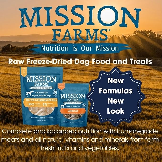 Mission Farms Freeze-Dried Dog Treats, Raw Pet Food Topper Training Rewards, Made in USA, Chicken & Blueberry (3 oz)