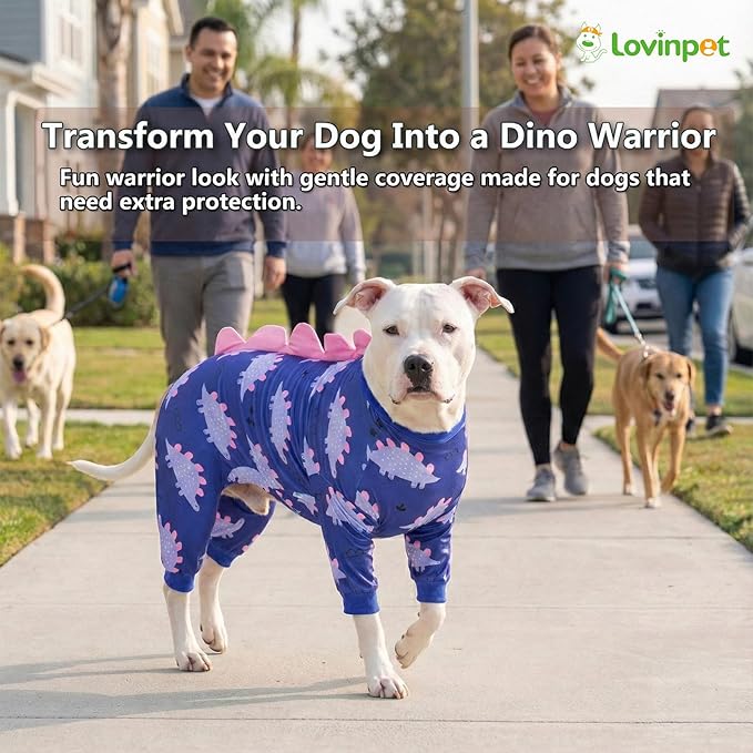 LovinPet Large Dog Pajamas, Four-Leg Stretch Onesie Bodysuit, Lightweight UV-Shielding Pajamas, Anti-Lick Calming Recovery Suit for Surgery, Pull-On for Medium and Large Breeds,Black Pink,XL