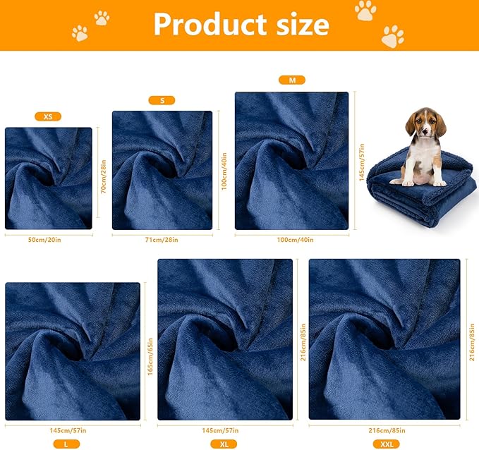 Maidewow Dark Blanket for Dogs on Couch Blue Pets Blankets Reversible Fluffy Pet Bed Cover Puppy Blankets Mats Leakproof Sofa Couch Washable Cover Cat Doggie Blanket for Warm-Navy Blue,XL