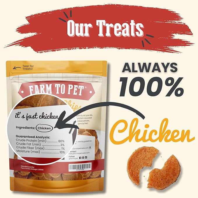Farm To Pet - Dog Training Treats - Chicken Chips, Single Ingredient - 12 oz, Lean, All Natural, Healthy Dog Treats for Small, Medium, Large Breeds, & Puppies, Made in USA
