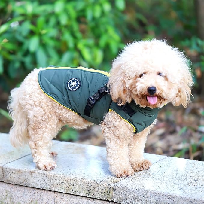 Norbi Dog Winter Coat with Harness Built in, Waterproof Windproof Jacket, Warm Puffer Vest for Small Medium Large Dogs, All Weather Cold Weather Gear for Walking(Green, 5XL)