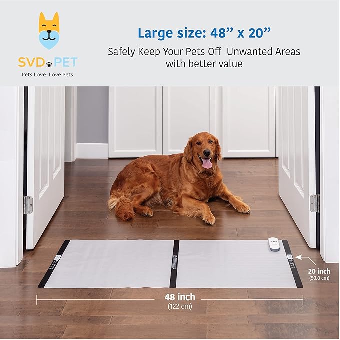 SVD.PET (2-Pack Pet Training Mat with Tester, Pet Shock Pad, Dogs & Cats Electronic Repellent mat for Indoor, 3 Training Modes, 5 Levels, Pet Safe Mode (White controler 48" X 20")