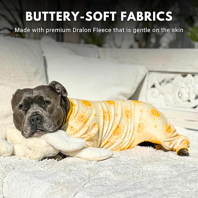 Spark Paws Dog Pajama, Dog Recovery Suit Male, Onesie, Ultra-Soft and 4-Way Stretch, for Small Medium and Large Breeds - Sunshine - XXL