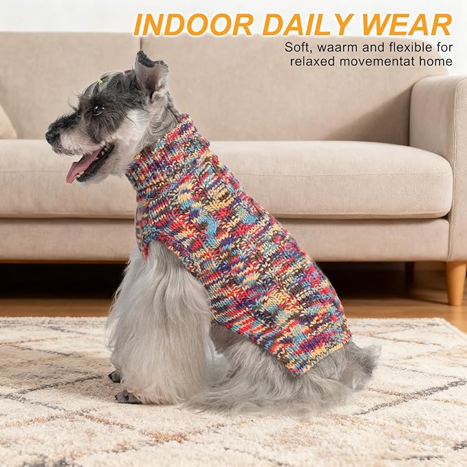 BEAUTYZOO Small Dog Sweater -Turtleneck Pullover Classic Cable Knit Fuzzy Winter Coat Dog Cold Weather Clothes for Small Medium Dogs Puppy Girl Boys(Multi-Black, M)