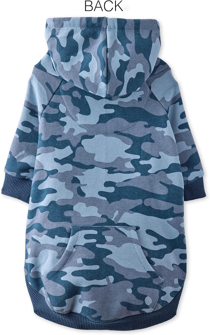 Rocky II - The Extra Comfy Hoodie, Organic Cotton and Recycled Poly Dog Hoodie Pet Coat Sweater for Small, Medium, Large Dogs, Navy Camo, XX-Small