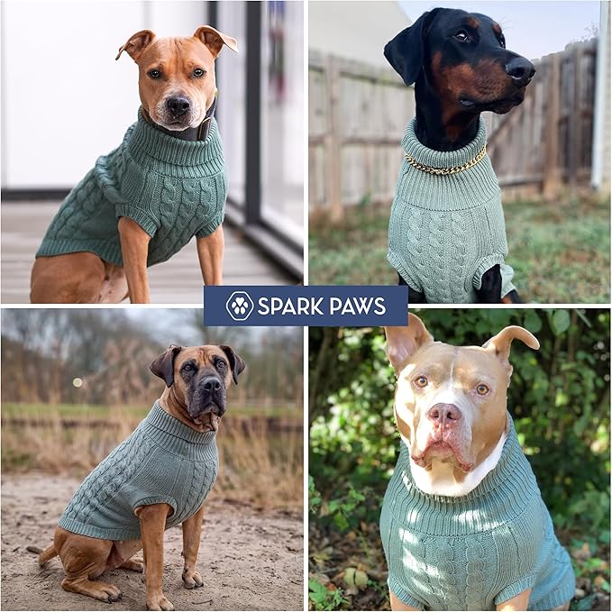 Spark Paws Knit Dog Sweater – Ultra Soft Warm Winter Dog Sweater for Small, Medium & Large Dogs – Stretch Fit Pet Sweater for French Bulldog, Pitbull, Girl & Boy Dogs Jacket, (Pine Green, L)