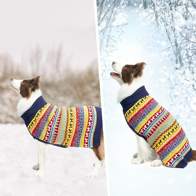 Mihachi Dog Sweater-Winter Coat Apparel Clothes with Colorful Stripes for Cold Weather, Multi-Colored Medium/Large
