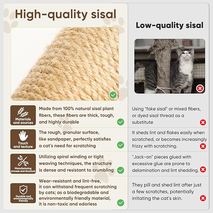 XiaZ Cat Scratching Post 34 Inches Tall, Cat Tower Scratcher Extra Wide 15.8" Stable Base with 4 Non-Slip Pads, 2 Interactive Toy Balls, Natural Sisal & Plush Fabric for Any Cats (Brown, 4.5in)