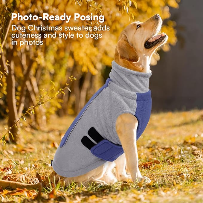 Queenmore Small Dog Sweater Christmas Fleece Dog Sweater for Small Dogs Girl or Boy Dachshund Sweaters Vest Jackets for Cold Weather Puppy Sweaters for Yorkie Chihuahua Bulldog, Blue S