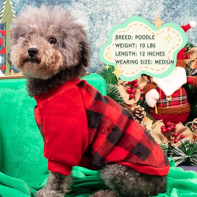 cyeollo Dog Christmas Sweater Buffalo Plaid Dog Clothes Flannel Sweatshirt Cold Weather Coats for Small to Medium Dogs Apparel