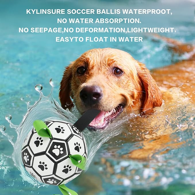 Dog Soccer Ball with Straps, 6 Inch Herding Dog Ball Toys Dog Birthday Toy, Balls for 20-40lbs Dogs, Outdoor Puppy Toys to Keep Them Busy, Interactive Toy for Tug, Pool Water Toy Ball