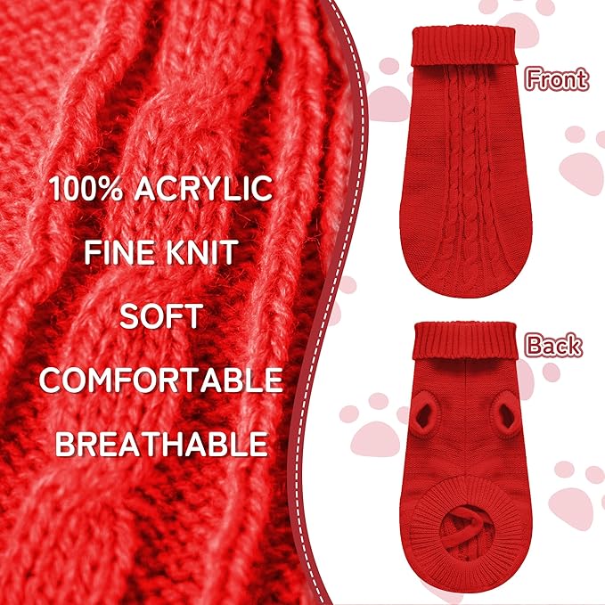 Knitted Dog Sweater for Small/Medium Dogs, Pullover Turtleneck Pet Sweaters, Winter Dog Clothes, Warm Soft Winter Holiday Cat Sweater, Red, XL