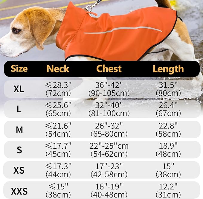 Mile High Life Dog Raincoat, Adjustable Waterproof Reflective Rain Jacket for Small Medium Large Dogs, Lightweight Breathable Pet Rain Coat with Leash Hole(Orange,L Chest 32-40")