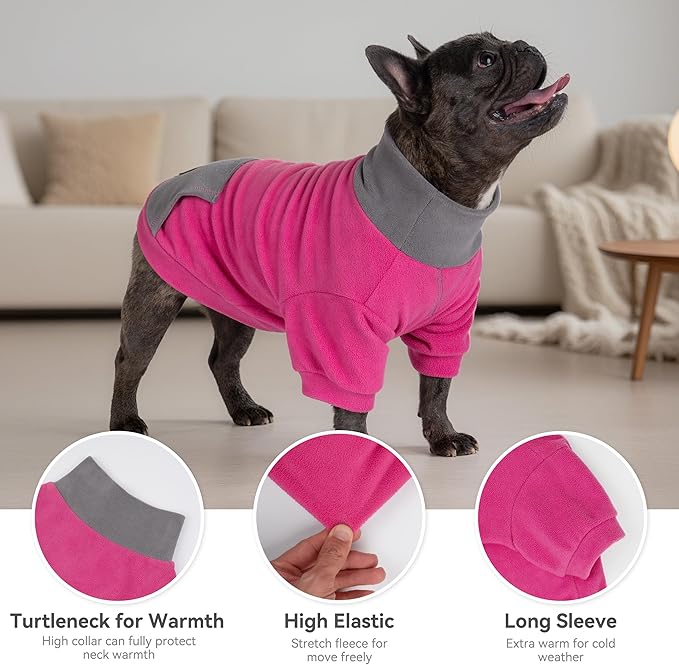 cyeollo 2 Pack XX-Large Dog Sweater, Warm Fleece Dog Sweaters for Medium to Large Dogs Boy Girl Soft Turtleneck Strechy Dogs Sweatshirt, Winter Clothes, Pink & Fuschia 2XL