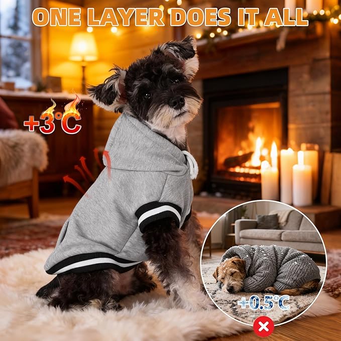 KOOLTAIL Dog Hoodie with Leash Hole & D-Ring, Thick Fleece-lined Winter Fall Warm Dog Clothes Cold Weather Coats, Soft Pet Sweater Sweatshirt for Small Medium Large Sized Dogs Puppy Boys Girls,Grey XL