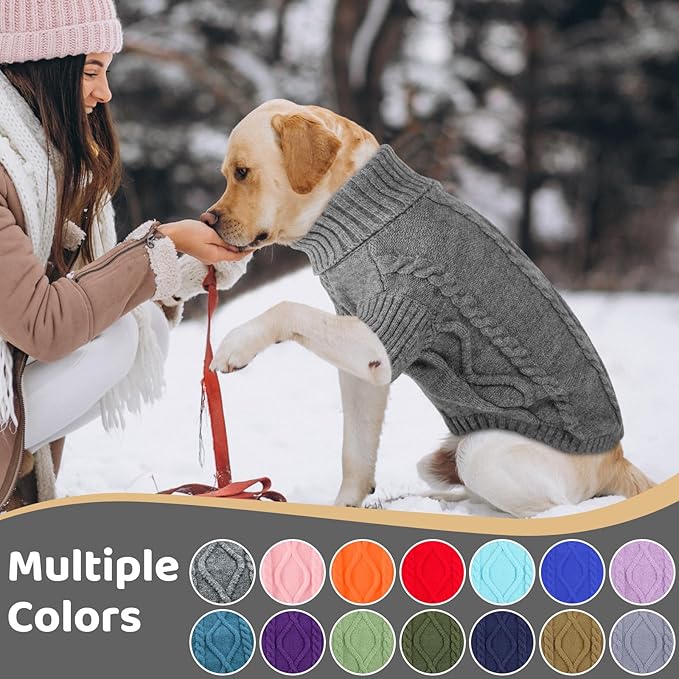 Queenmore Dog Sweater Large Size,Warm Dog Sweaters for Big Dogs,Chunky Knitted Doggy Sweater for Extra Large Dogs Boy Girl, Big Doggie Turtleneck Winter Outfit (Slate Grey,2XL)