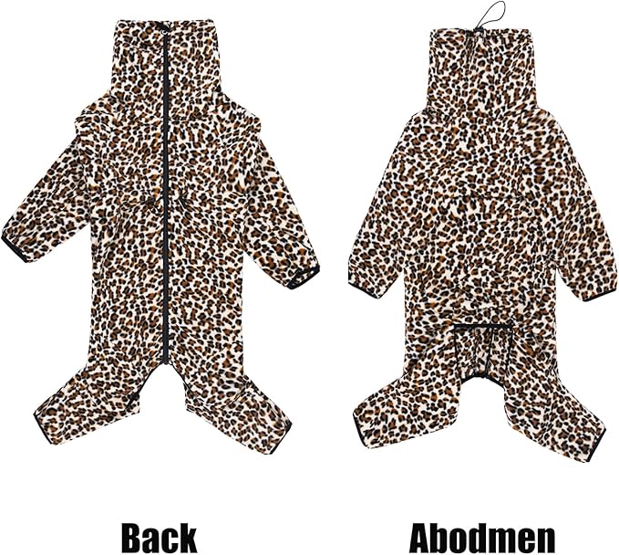 Dog Winter Coat for Large Medium Small Dogs, Warm Fleece High Collar Full Body Dog Jumpsuit Comfortable Onesie Apparel (Leopard, 5X-Large)