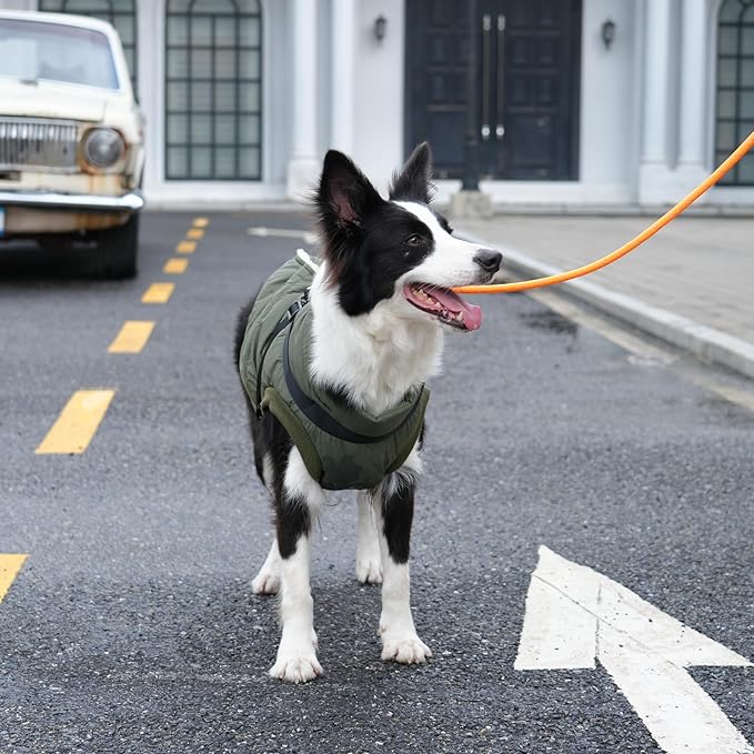 Dog Jacket with Harness,Fleece Lined Warm Puppy Coat for Winter,Soft Windproof Small Dog Vest,Green XS