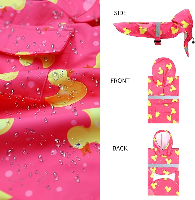 NACOCO Large Dog Raincoat Adjustable - Pet Rubber Ducks Yellow Water Proof Clothes Lightweight Rain Jacket Poncho Hoodies with Strip Reflective Pink (Pink L, Yellow Duck)