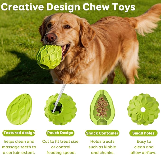 2-Pack Interactive Treat Dispensing Dog Toys, Natural Rubber Chew Toys for Aggressive Chewers, Stuffable Treat Toys for Large & Medium Dogs, Mental Stimulation for Dogs, Boredom Relief