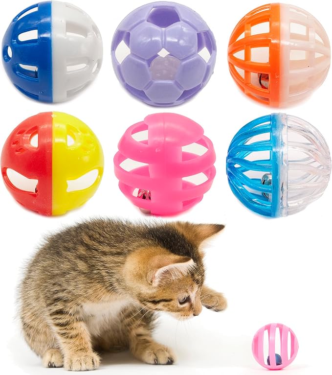 Fashion's Talk 12PCS Value Pack Plastic Ball Cat Toys Lattice Balls with Bell Jingle Kitten Toy,Gift Box 1.5" 6 Styles