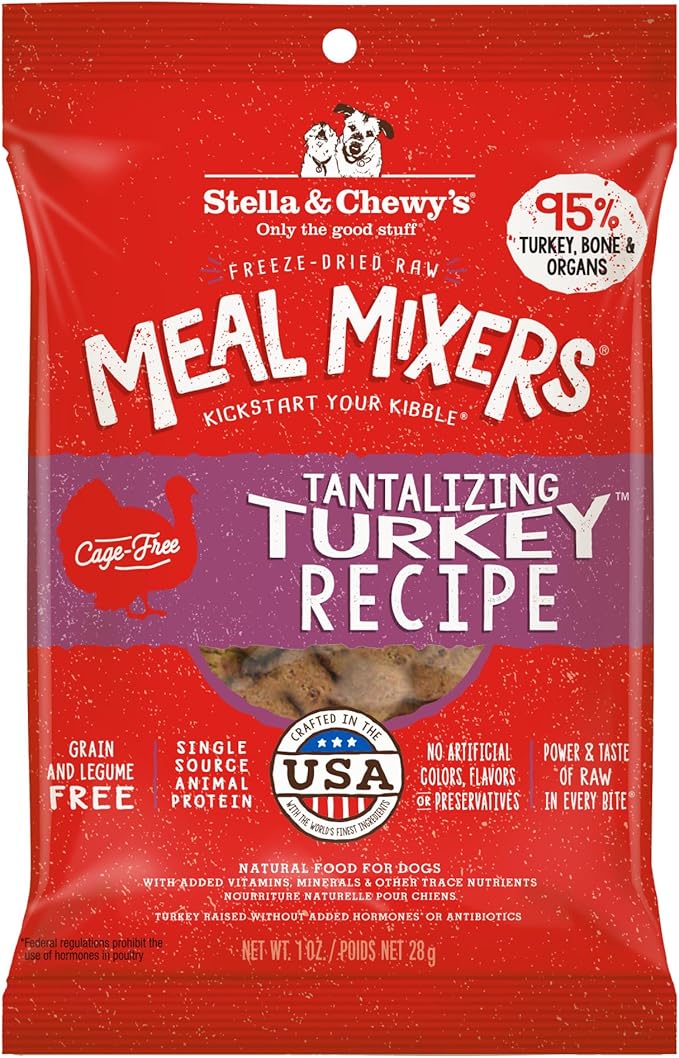 Stella & Chewy's Freeze-Dried Raw Tantalizing Turkey Meal Mixers- Dog Food Topper and Mixer - Made with 95% Cage-Free Turkey, Organs & Bone - Perfect for Picky Eaters - Grain-Free - 1 oz