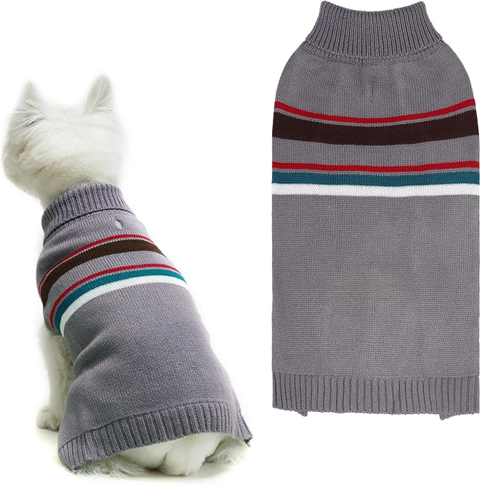PAWCHIE Dog Sweater for Medium to Large Dogs, Warm Turtleneck Thick Coat with Leash Hole, Stretchy Knitted Outfit for Small to Large Doggy Puppy Cat, Grey M