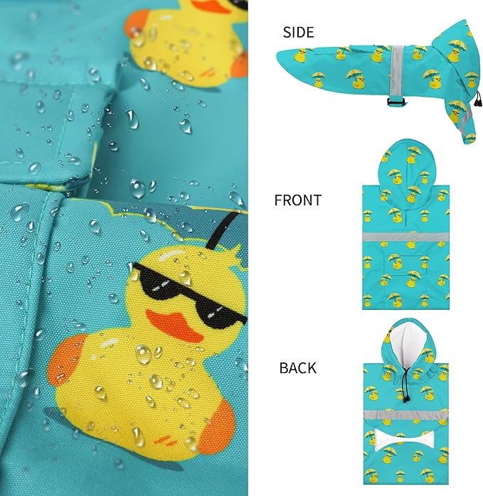 NACOCO Large Dog Raincoat Adjustable - Pet Rubber Ducks Yellow Water Proof Clothes Lightweight Rain Jacket Poncho Hoodies with Strip Reflective Pink (Lake Green XL, Sunglass Duck)