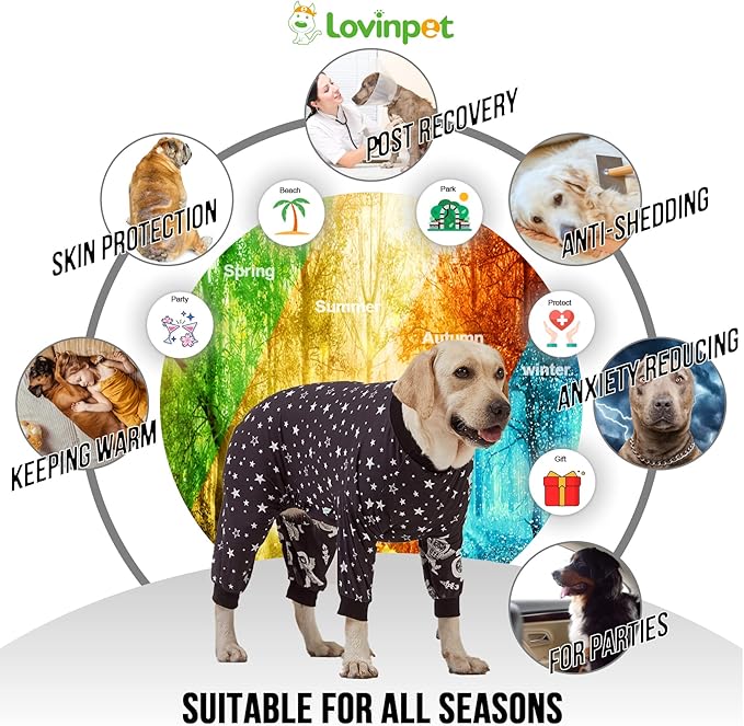 LovinPet Labrador Clothes - Large Dogs, Slim fit, Lightweight Pullover, Dog PJ's, Full Coverage Dog Pajamas, Outer Space Astronaut Print, Pitbull/Large Breed PJ's/Medium
