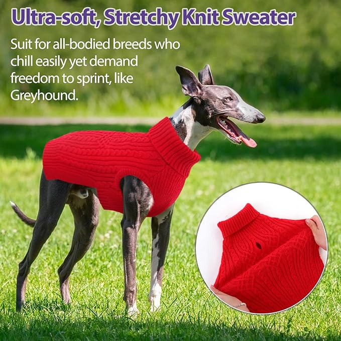 SUNFURA Christmas Dog Sweaters for Large Dogs, Large Dog Sweater for Christmas Holiday, Warm Winter Fall Pet Sweaters for Dogs Girls Boys, Turtleneck Sweatshirt for Corgi, French Bulldog, Red L