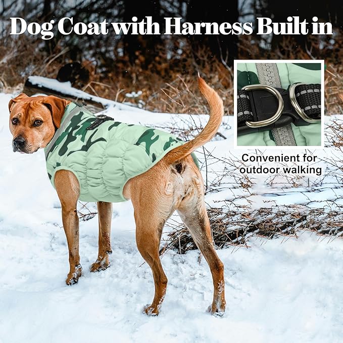 Lelepet Warm Dog Winter Coat Dog Coats for Large Dogs Waterproof Dogs Jacket with Harness Built in Reflective Cold Weather Coats Windproof Zip-Up Winter Fleece Vest Snowsuit Pitbull Labrador XXL