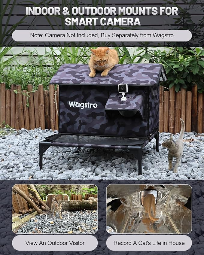 Wagstro Large Heated Cat House for Outside with Dampless Deck, Highly Elevated, Exit-Only Door, Waterproof Insulated Outdoor Cat Shelter for Feral Stray Barn Cat